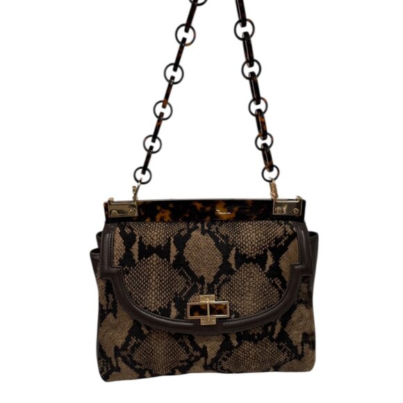 Tory Burch Handbags - Tory Burch Snakeskin Calf Hair Shoulder Bag Tortoise Chain Mirror Clutch Rare